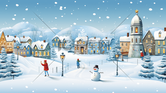 冬季冰天雪地里的城镇插画20