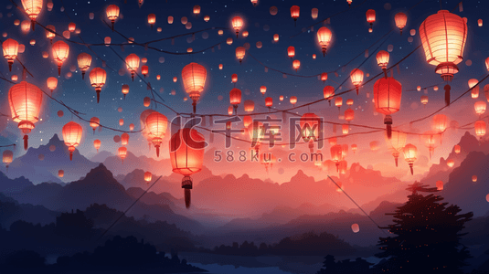 中国庆春节灯笼夜景插画7