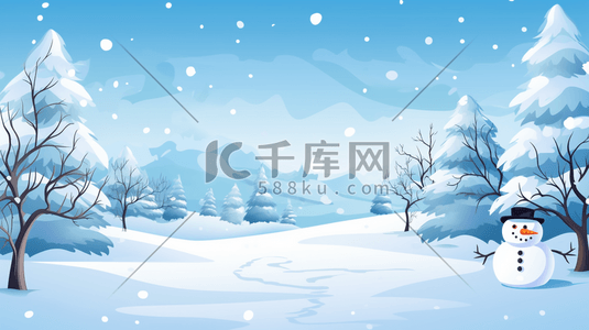 冬季山林雪地上的雪人圣诞节插画4