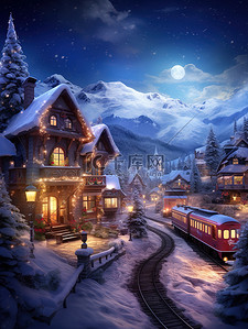 美丽的乡村插画图片_美丽的乡村冬天夜景12