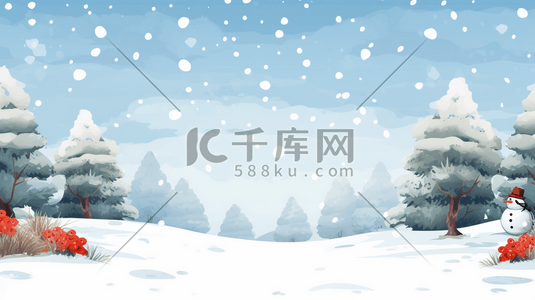 冬季山林雪地上的雪人圣诞节插画6