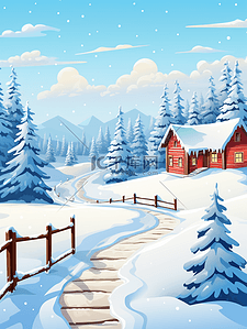 圣诞节装饰圣诞节插画图片_圣诞节雪地中的房屋
