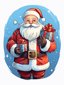 拿礼物的插画图片_拿着礼物的圣诞老人
