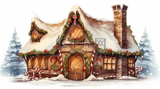 姜饼人插画图片_圣诞小木屋和姜饼人