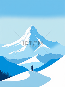 极简插画风景雪山蓝色