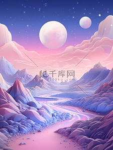 浅粉插画图片_浅粉色美丽的山脉景观8