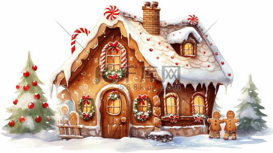 姜饼人插画图片_圣诞小木屋和姜饼人