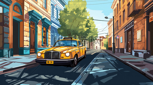 出行打车插画图片_城市街道上的出租车16