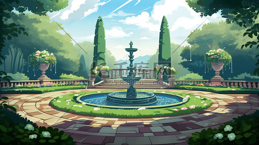 花园公园的喷泉插画10