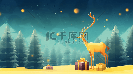 麋鹿和雪人插画图片_圣诞节的礼物和麋鹿
