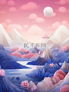 浅粉插画图片_浅粉色美丽的山脉景观3