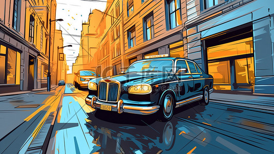 出行打车插画图片_城市街道上的出租车9