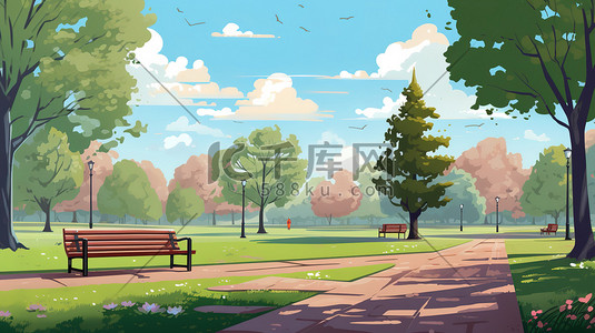 公园环境插画图片_公园的绿化绿植户外环境20