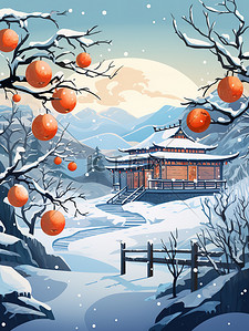 冬季雪景柿子树和建筑6