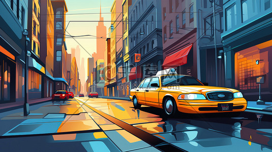 出行打车插画图片_城市街道上的出租车5