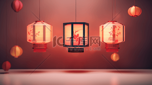 3D立体传统中国风灯笼装饰插画21