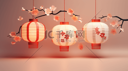 3D立体传统中国风灯笼装饰插画4