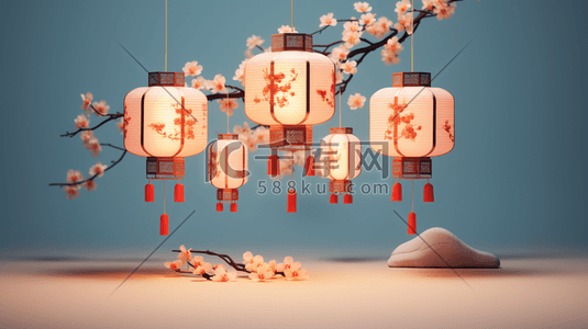 3D立体传统中国风灯笼装饰插画8
