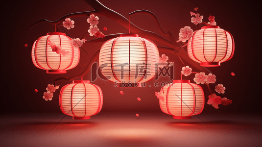 3D立体传统中国风灯笼装饰插画3
