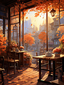 秋天温暖的咖啡店8