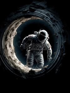 银色10插画图片_宇航员漂浮在太空洞里10