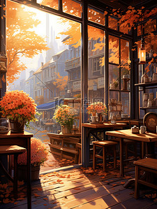 秋天温暖的咖啡店4