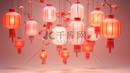 3D立体传统中国风灯笼装饰插画13