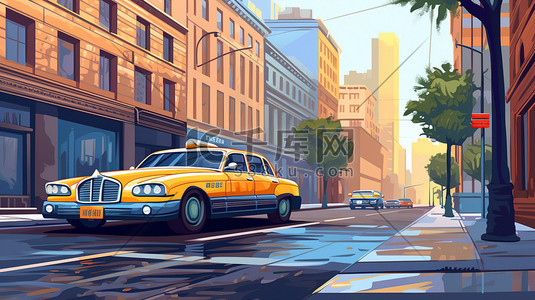 出行打车插画图片_城市街道上的出租车17