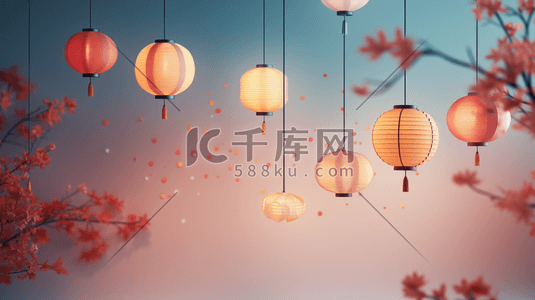 3D立体传统中国风灯笼装饰插画1