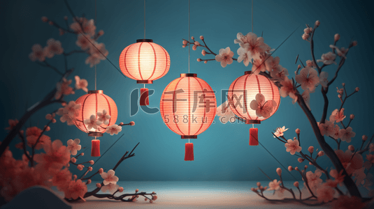 3D立体传统中国风灯笼装饰插画30