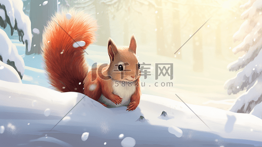 雪地里可爱动物插画8