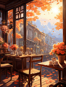 秋天温暖的咖啡店14