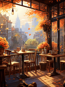 秋天温暖的咖啡店10