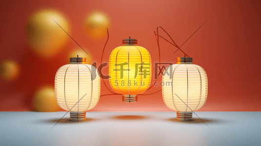 港风灯管插画图片_3D立体传统中国风灯笼装饰插画19