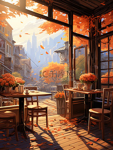 秋天温暖的咖啡店15
