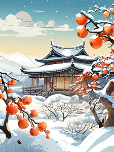 冬季雪景柿子树和建筑9