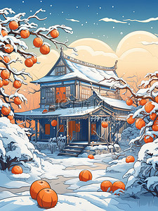 冬季雪景柿子树和建筑4