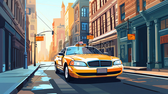 出行打车插画图片_城市街道上的出租车7