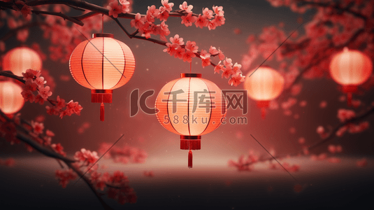 3D立体传统中国风灯笼装饰插画26