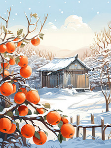 冬季雪景柿子树和建筑14