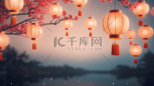 3D立体传统中国风灯笼装饰插画16