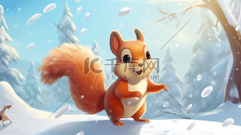 冰天雪地森林里小动物插画21