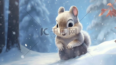 冰天雪地森林里小动物插画1