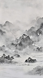 国风水墨山水意境水墨插画6