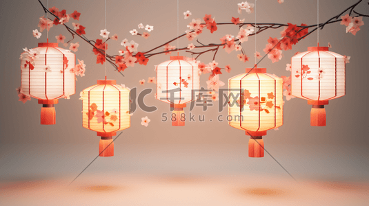 传统花卉插画图片_中国风灯笼花卉插画7