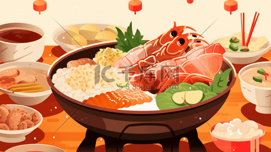 丰盛火锅美食插画12