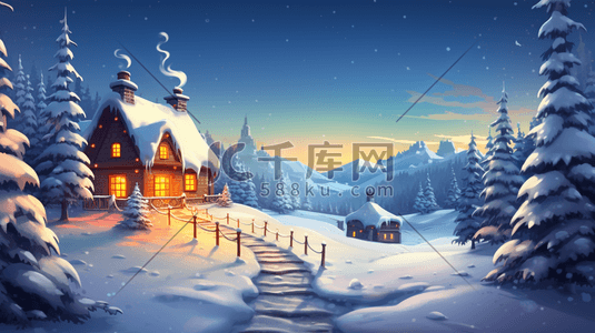 雪地里城堡壁炉插画29
