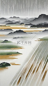 江南烟雨插画图片_国风江南烟雨静谧风景江南山水插画