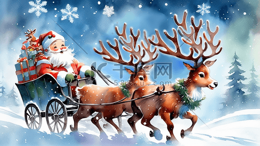 驾驶路线插画图片_圣诞老人驾驶这驯鹿车送礼物冬天雪花