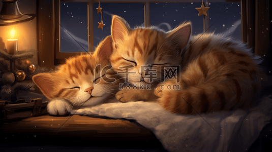 猫窝插画图片_酣睡小猫可爱插画2